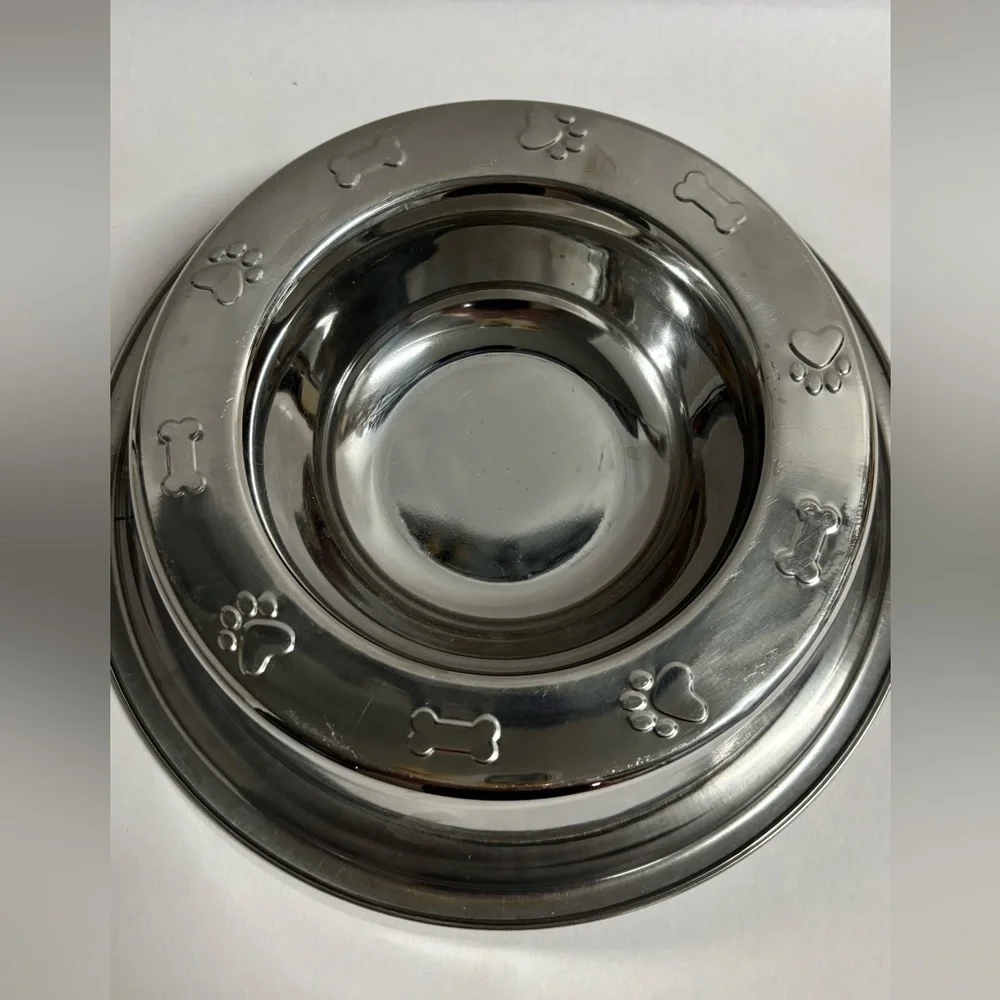 Silver Pet Bowl with Paw and Bone Design